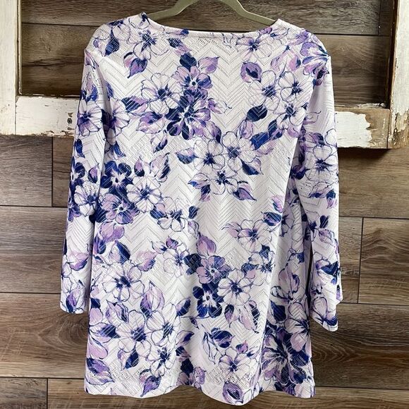 BonWorth Womens Floral Purple and White Blouse, Size Large - Picture 4 of 6